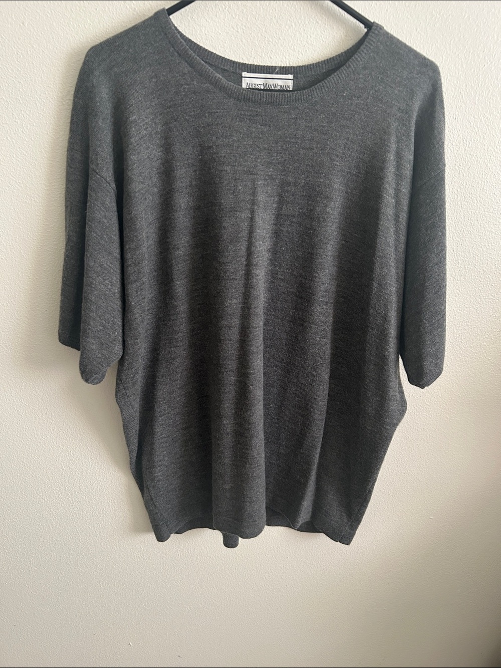 AugustMaxWoman 2X Charcoal Gray Lambswool/Acrylic Crewneck Short Sleeve Sweater